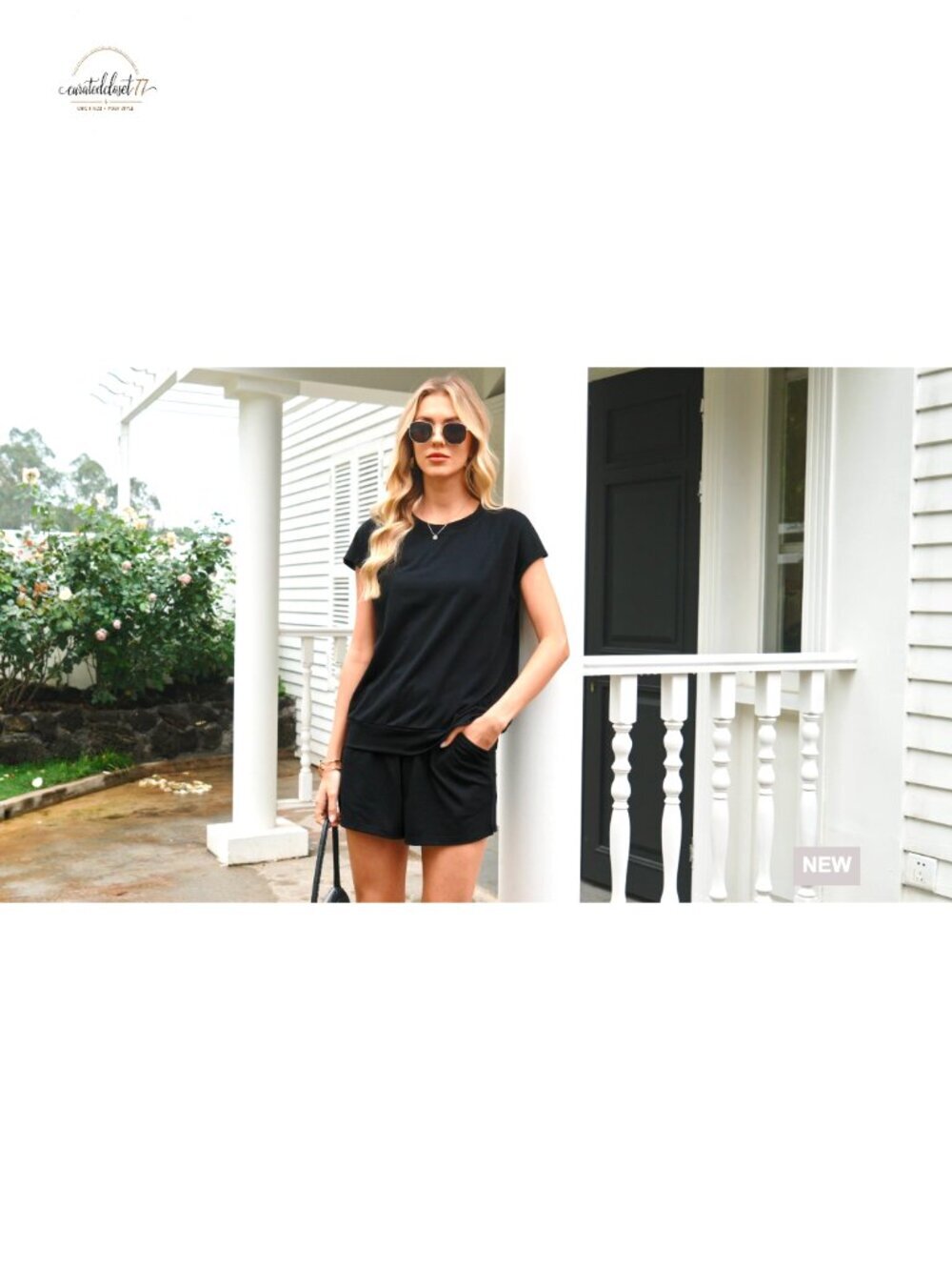 Medium Polyester Blend Lounge Set with Pockets, Cap Sleeve Top & Shorts - Picture 6 of 7